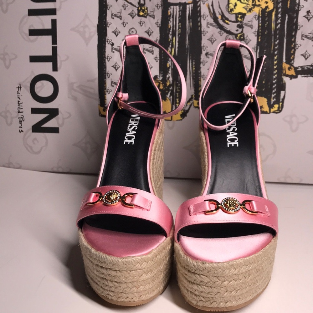 New Authentic Versace Satin Wedges – Glamorous Crystal Detail